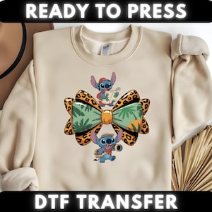 Lilo And Stitch Bow Dtf Transfer, Retro Stitch Coquette Ready To Press, Stitch Bow Dtf Print, Disney Cartoon Character Dtf Press, Magic Dtf