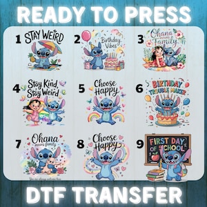 Impresión DTF de Disney Stitch / Paquete de transferencia DTF de Stitch / Disney listo para imprimir / Magic Kingdom listo para imprimir / Disneyland Birthday DTF Press