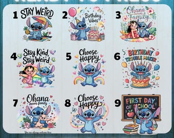 Paquete de impresión DTF de Disney Stitch / Paquete de transferencias listas para prensar de Lilo y Stitch