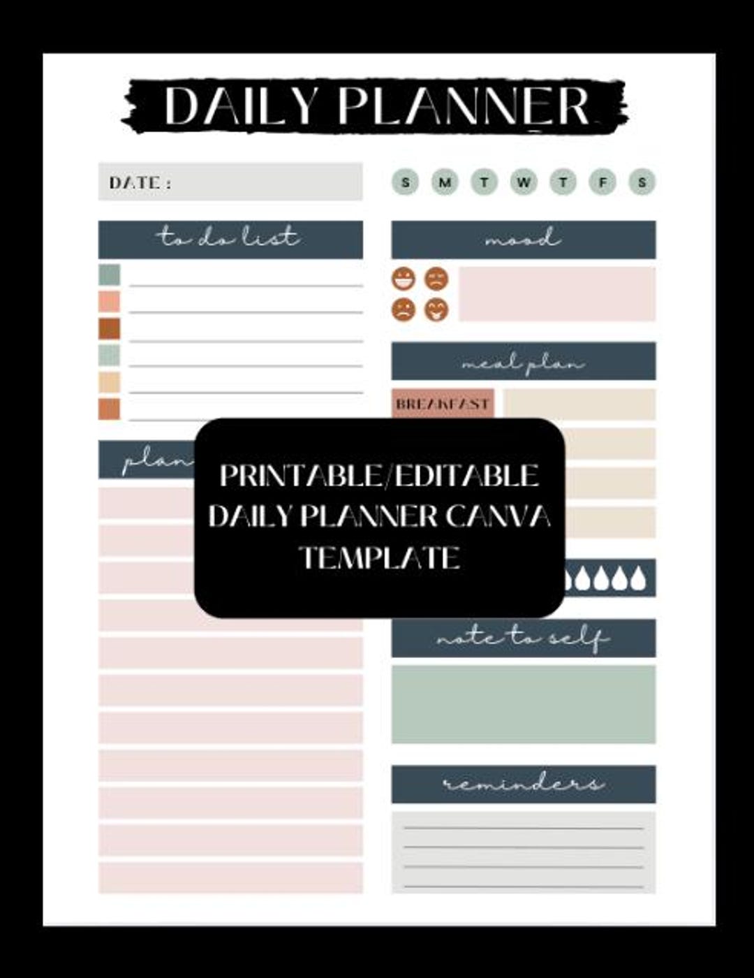 Printable / Editable / Digital Daily Planner Canva Template - Etsy