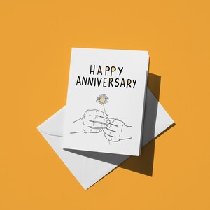 Biglietto d'anniversario con un singolo fiore carino - Semplice saluto romantico per coppie, dolce messaggio per lui e per lei, biglietto d'amore