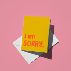 Carte d'excuses jaune simple - note réfléchie, je suis désolé, intérieur vierge, parfaite pour toutes les occasions, carte de voeux pour les amis et la famille