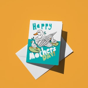 Carte de fête des mères avec une maman cane et des canetons - Joli design coloré, cadeau parfait avec un message sincère