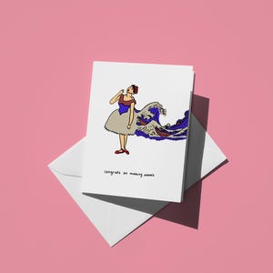 Gefeliciteerd met het maken van golven | Kleurrijke wenskaart voor baanpromotie voor vrienden en familie, succeskaart, Great Wave Ballerina-ontwerp