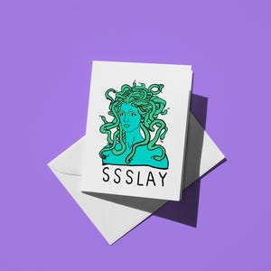 SSSLAY Medusa | Cartão de felicitações engraçado - Cartão de arte fofo da mitologia grega e presente exclusivo para amigos e familiares