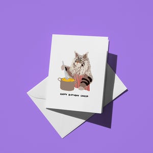 Krebs Geburtstagskarte - Lustige süße Maine Coon Kochen Pasta, Sternzeichen Karte für Katzenliebhaber, Einzigartige Grußkarte für Astrologie Fans