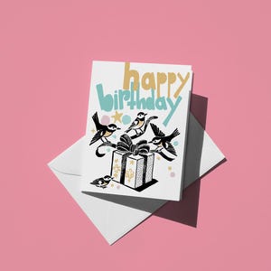 Happy Birthday Birds Card - Cute Birthday Card for Friends, Family, and Kids - Fun Gift with Colorful Birds Design