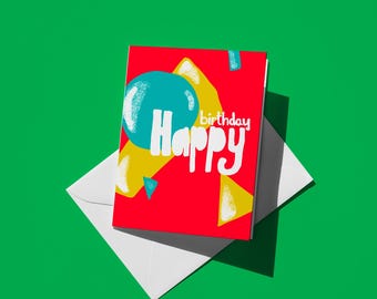 Colorful Happy Birthday Card - Cute Birthday Card for Friends, Family, and Kids - Fun Gift with Colorful Design