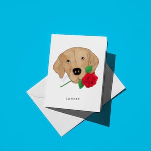 Cartão de aniversário de câncer - Cachorro fofo e engraçado segurando uma rosa, cartão do zodíaco exclusivo para fãs de astrologia e amantes de cães