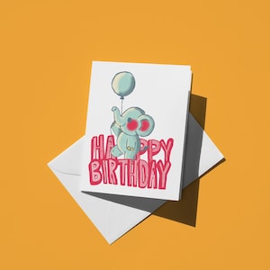 Carte de joyeux anniversaire de bébé éléphant | Design coloré mignon et ludique pour les amis, la famille et les enfants