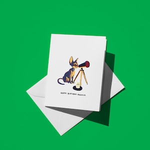 Aquarius Birthday Card - Cute Zodiac Card with Sphynx Cat Stargazing & Telescope, Funny Gift for Cat Lovers