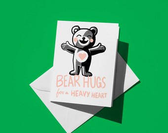 Câlins d'ours pour un coeur lourd | Jolie carte de rétablissement, carte de voeux de sympathie, soutien attentionné pour les moments difficiles