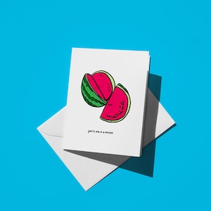 Valentijnskaart You're One in a Melon - grappige woordspeling met schattig watermeloenontwerp en lieve woorden