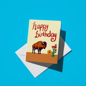 Cartão de feliz aniversário Bison - Cartão bonito e colorido para crianças, amigos e família - Presente divertido para amantes da natureza em Oklahoma