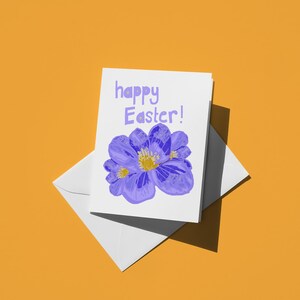 Schlichte Osterkarte | Niedliche Minimalistische Frohe Ostern Lila Blumen Grußkarte für Kinder & Freunde | Spaß bunte Pastell Frühlings-Feiertags-Karte