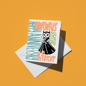 Owlways and Forever Anniversary Card - Funny Cute Pun Greeting Card for Him, Her or Couples, Sweet Joke Owl Card