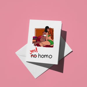 Tarjeta de felicitación del Orgullo LGBTQ - ¡Sí, homo! Tarjeta única "Simplemente porque sí" para celebrar con amigos y familiares, mensaje de amor inclusivo.