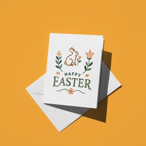 Osterhase Karte | Niedliche Minimalistische Frohe Ostern Blumen Grußkarte für Kinder und Freunde | Spaß bunte Pastell Frühlings-Feiertags-Karte