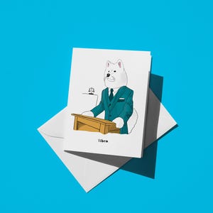 Carte d'anniversaire Balance - carte drôle pour les amoureux des chiens avec avocat samoyède - jolie carte d'astrologie pour les célébrations et les anniversaires humoristiques Balance