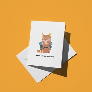 Cartão de aniversário de Sagitário - Ilustração fofa de gato somali caminhando, Cartão engraçado do zodíaco para amantes de gatos, presente perfeito para fãs de astrologia
