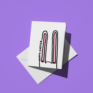 Fröhliche Osterhasenohren | Frühlings-Ferien-Gruß-Karte für Kinder, Freunde, & Familie | Einfache, niedliche minimalistische Pastellkunst