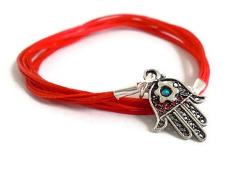 Sterling Silver Red protection Hamsa hand and Star of David bracelet