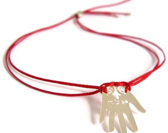 Red String Kabbalah ALD Bracelet with Silver Hamsa hand protection charm