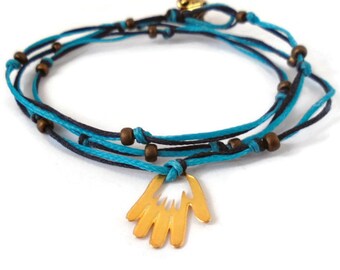 Denim look protection bracelet - good luck Hamsa hand charm