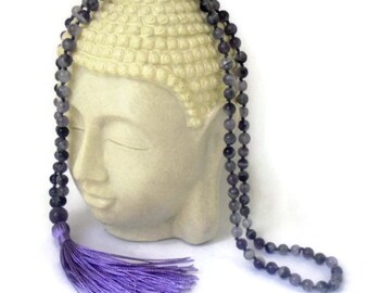 Yoga Meditation Amethyst Mala Spirituality 108 Beads Necklace, stability, peace, calm, balance, angels, telepathy, courage, inner strength