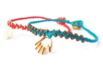 NEW -  Gypsy style - lucky charms collection - Turquoise and gold protection bracelet