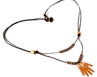 Gold Protection Necklace with 18k Hamsa Hand Charm