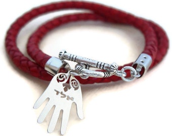 Unisex gift of luck - For him and her -  Red Leather Kabbalah Bracelet & Protection Charm