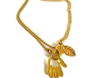 Gold Luck bracelet with 24k gold plated Hamsa hand protection charm