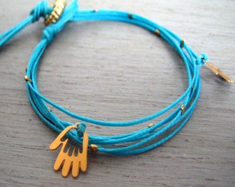 Turquoise protection 24k gold amulets bracelet- Mother's day