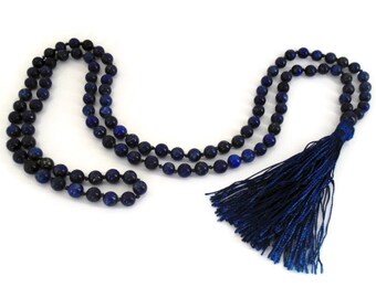 Yoga Meditation Lapis Lazuli Mala Spirituality Beads Necklace, Truth, Inner Power, Organization, Relationships, Self-expression, Compassion