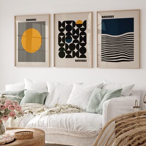 Framed Canvas Wall Art Set of 3 Bauhaus Print Bauhaus Wall Art Mid Century Modern Wall Art Boho Wall Art for Bedroom Decor Bauhaus Poster
