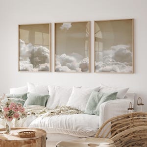 Framed Canvas Cloud Wall Art Set of 3 Beige Cloud Print Aesthetic Above Bed Decor Bedroom Decor Cloud Poster Beige Abstract Art Sky Wall Art