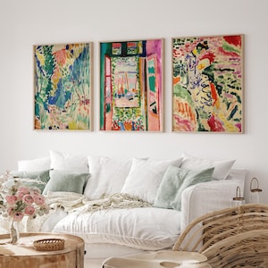 Matisse Print Set of 3 Prints, Framed Canvas Wall Art, Henri Matisse Wall Art, Colorful Painting, Mid Century Modern Art