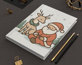 Santa and Reindeer Hardcover Journal | Christmas Holiday Notebook