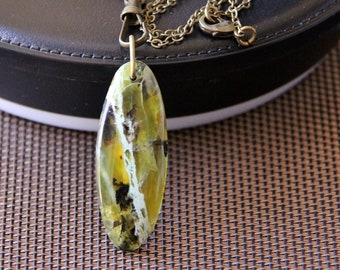 Long boho chic hippie African Opal gemstone pendant necklace yellow white natural earthy organic stone jewelry OOAK gift for her women woman