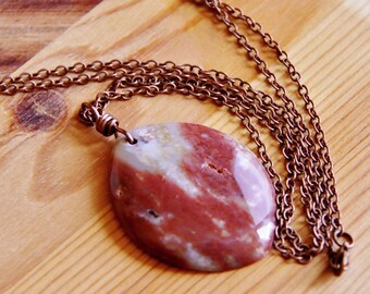 Log boho chic hippie Brecciated Red Snake skin Jasper druzy gemstone pendant necklace raw organic natural stone necklace gift for women her