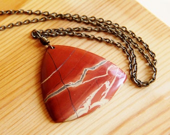 Short big bold chunky Brecciated Jasper gemstone pendant statement necklace red healing natural stone necklace jewelry gift for women mother