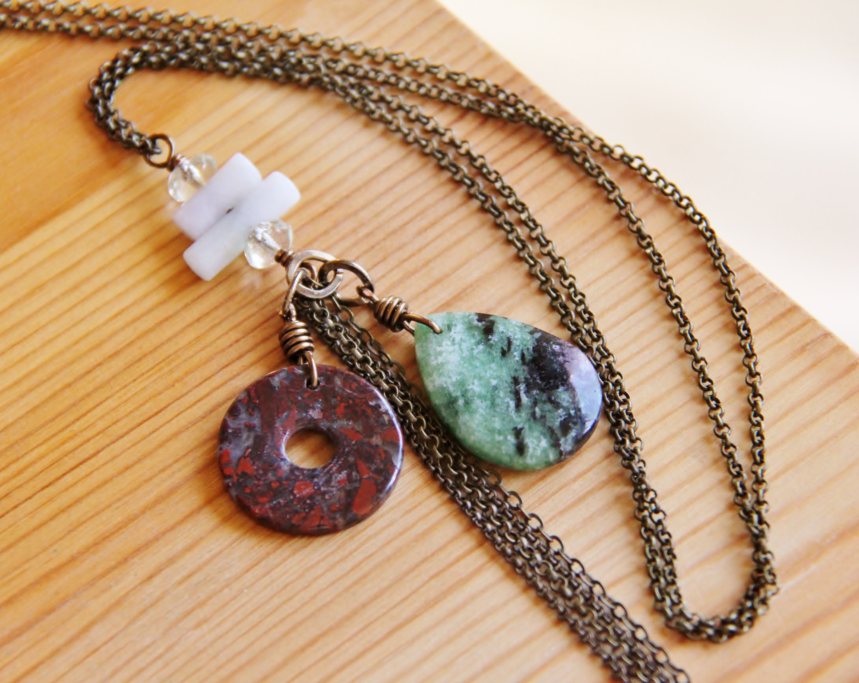Reclaimed Long Boho Chic Hippie Zoisite Jasper Gemstone