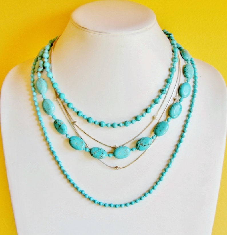 SALE Multi STRAND Magnesite Necklace Triple Strand Turquoise - Etsy