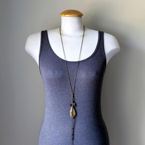 30 Inch Long Succor Creek Jasper Tassel Necklace, Oxidized Brass Chain, Vintage Assemblage Jewelry