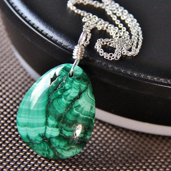 Druzy Malachite Pendant Necklace Green Raw Gemstone Necklace