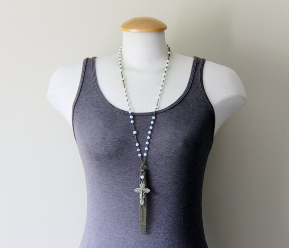 Brass Charm & Tassel Beaded Necklace Brass Charm & Tassel Beaded Necklace