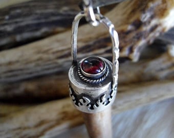 Antler tip and Garnet stone set in sterling silver pendant