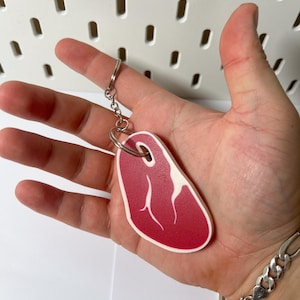 Grill & Share NFC Keychain –  Instant Profile Sharing, Personalized Social Media Networking Tool, Business Card Alternative Raw Steak Design