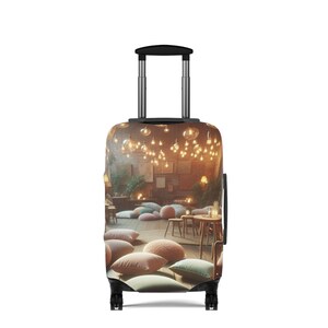 Cozy Atmosphere Luggage Cover for Travel Lovers, Personalized Travel Gift, Fun Luggage Protector, Unique Suitcase Cover, Travel Accessory